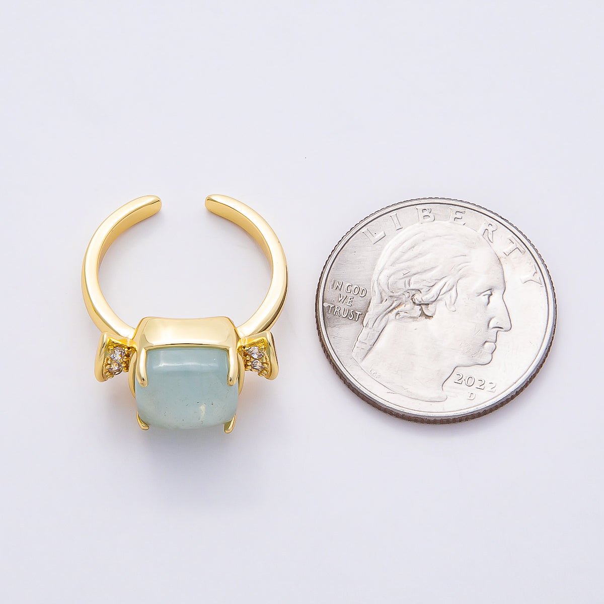 16K Gold Filled Amethyst, Aquamarine, Peridot, White Quartz Square Micro Paved CZ Ring | Rings-00109 ~ Rings-00112