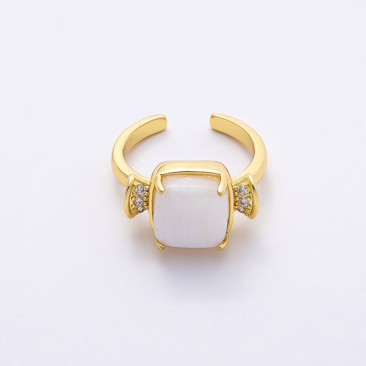 16K Gold Filled Amethyst, Aquamarine, Peridot, White Quartz Square Micro Paved CZ Ring | Rings-00109 ~ Rings-00112
