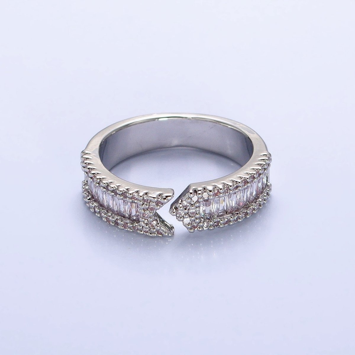 16K Gold Filled Baguette CZ Micro Paved Arrow Band Ring in Gold & Silver |  O-1921