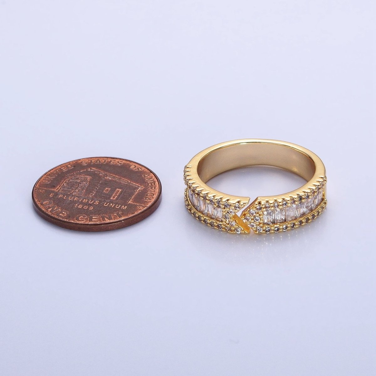 16K Gold Filled Baguette CZ Micro Paved Arrow Band Ring in Gold & Silver |  O-1921