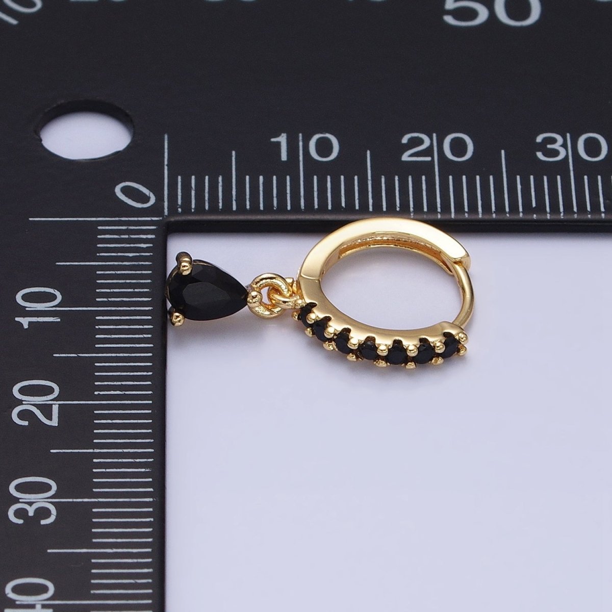 16K Gold Filled Black CZ Teardrop Micro Paved Huggie Earrings in Gold & Silver | AD839 AD840