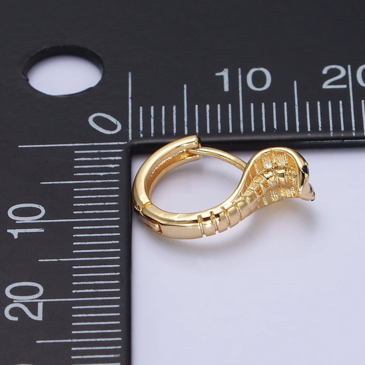16K Gold Filled Black-Eyed CZ Scaled Serpent Snake 12mm Cartilage Huggie Earrings in Silver & Gold | AB462 AB468