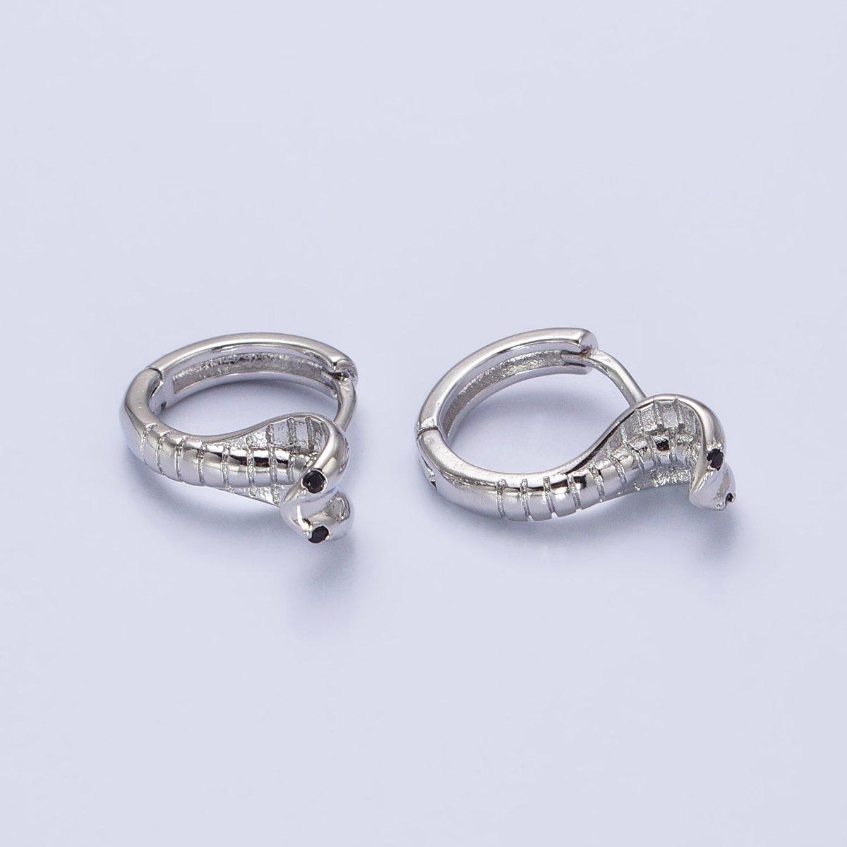 16K Gold Filled Black-Eyed CZ Scaled Serpent Snake 12mm Cartilage Huggie Earrings in Silver & Gold | AB462 AB468