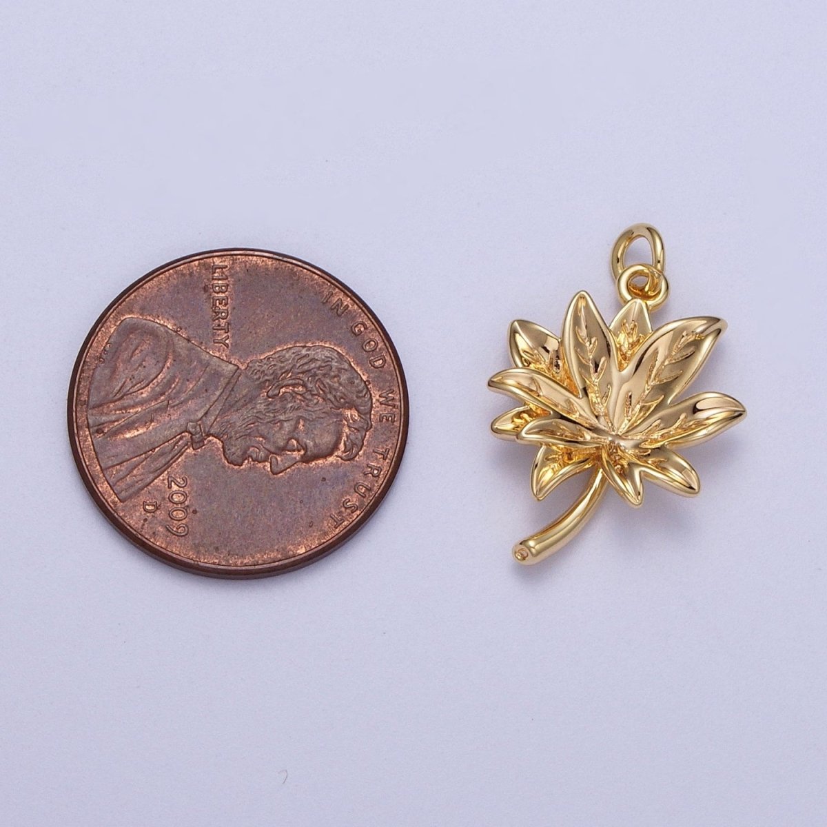 16K Gold Filled  Botanical Autumn Maple Christmas Poinsettia Leaf Charm | Y-333