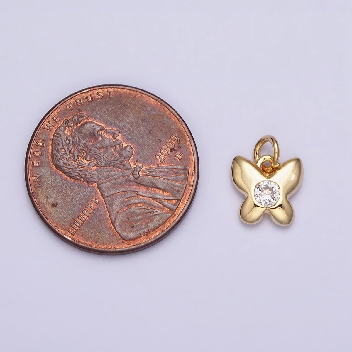 16K Gold Filled Butterfly Mariposa Round Clear CZ Add-On Mini Charm | AC1158