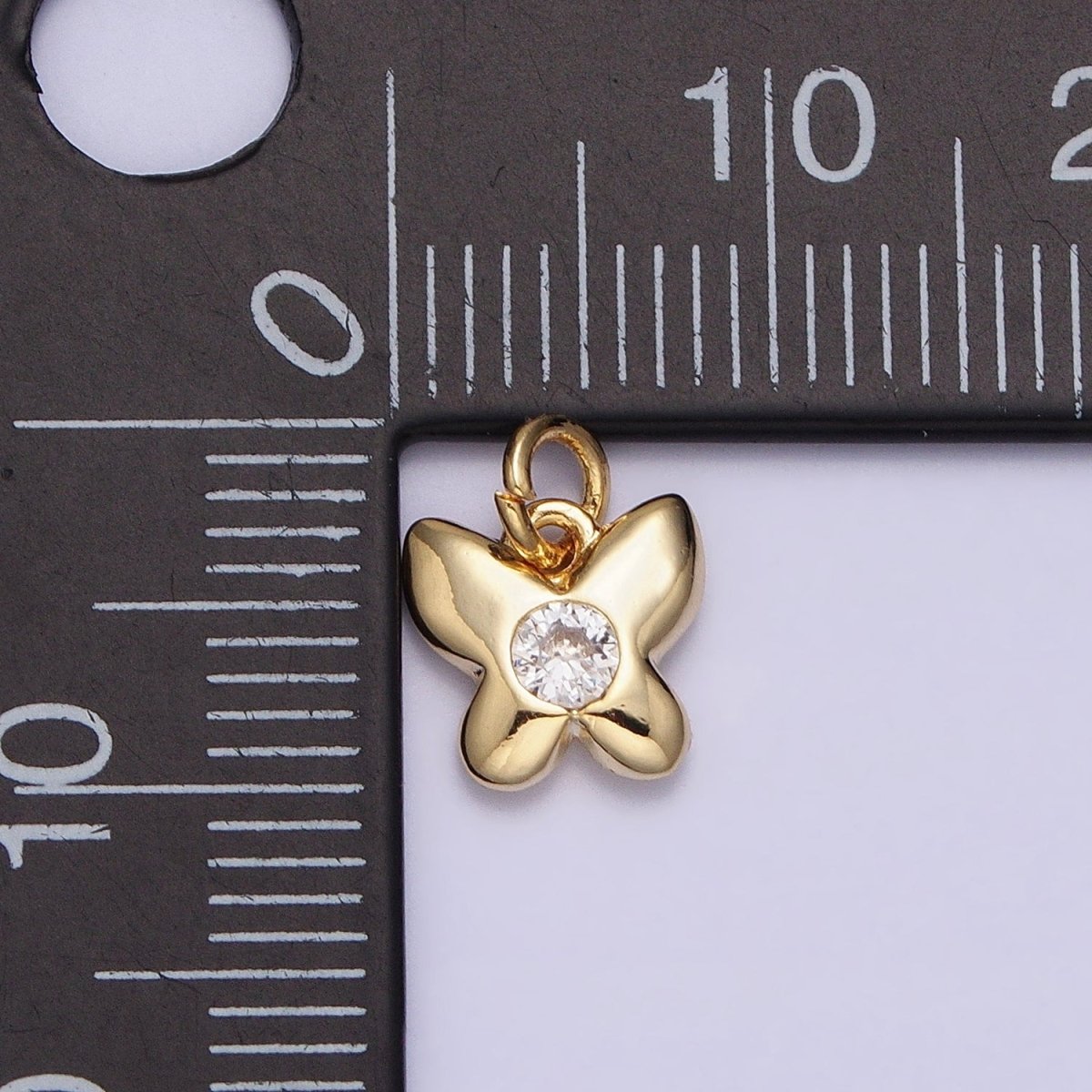 16K Gold Filled Butterfly Mariposa Round Clear CZ Add-On Mini Charm | AC1158