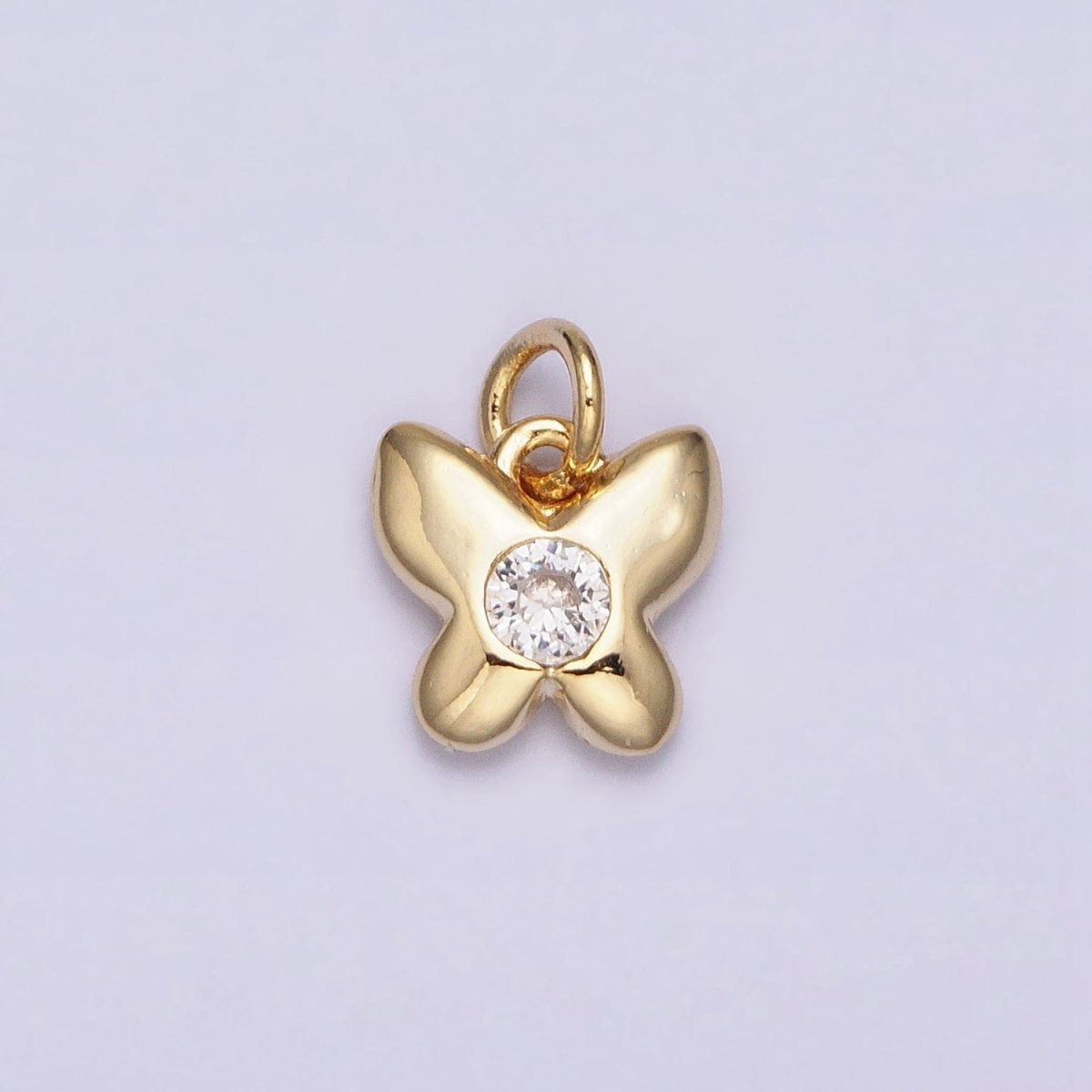 16K Gold Filled Butterfly Mariposa Round Clear CZ Add-On Mini Charm | AC1158