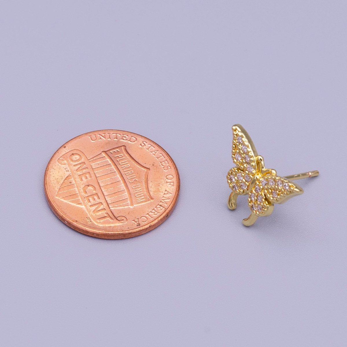 16K Gold Filled Butterfly Mariposa Wings Micro Paved CZ Stud Earrings | AD1525