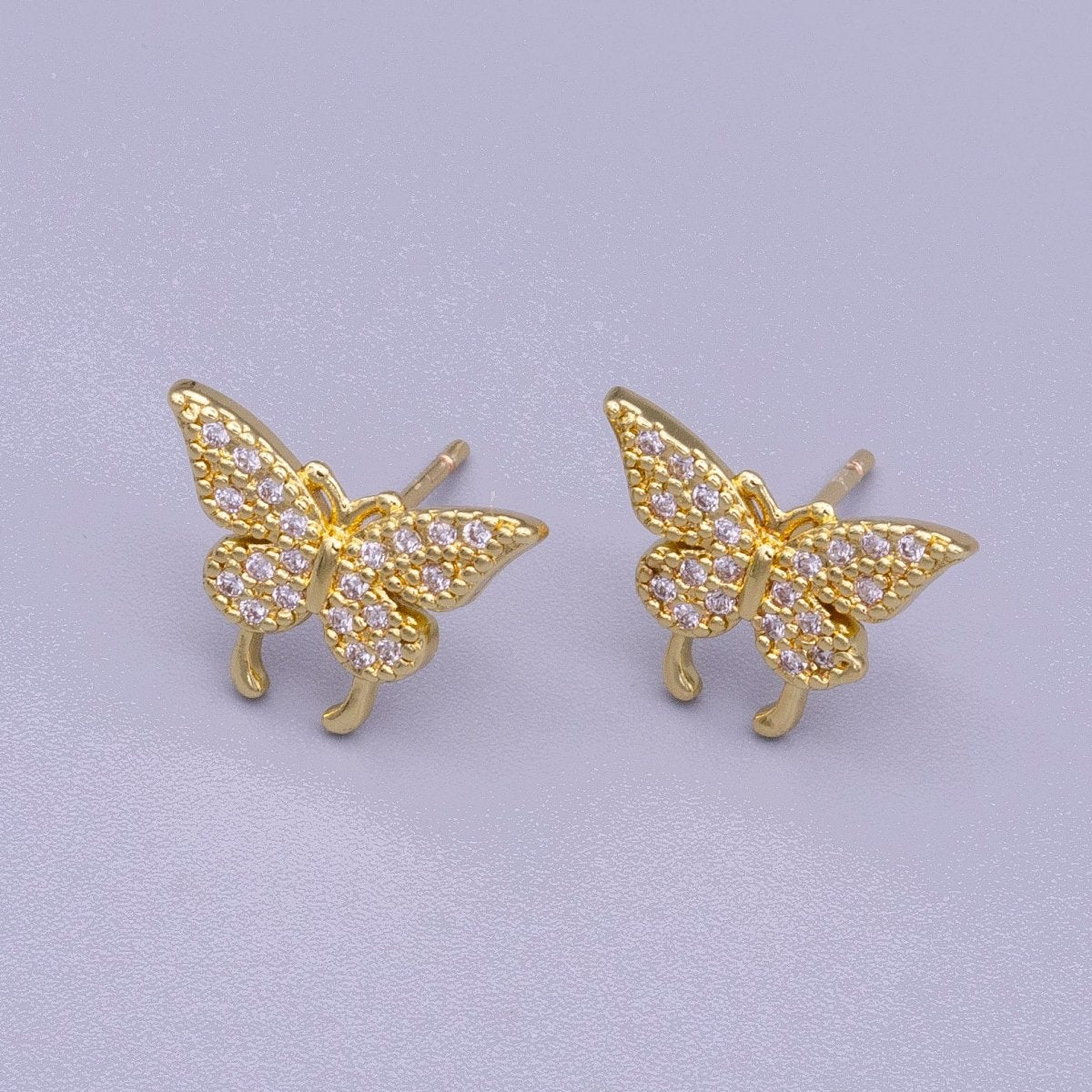 16K Gold Filled Butterfly Mariposa Wings Micro Paved CZ Stud Earrings | AD1525