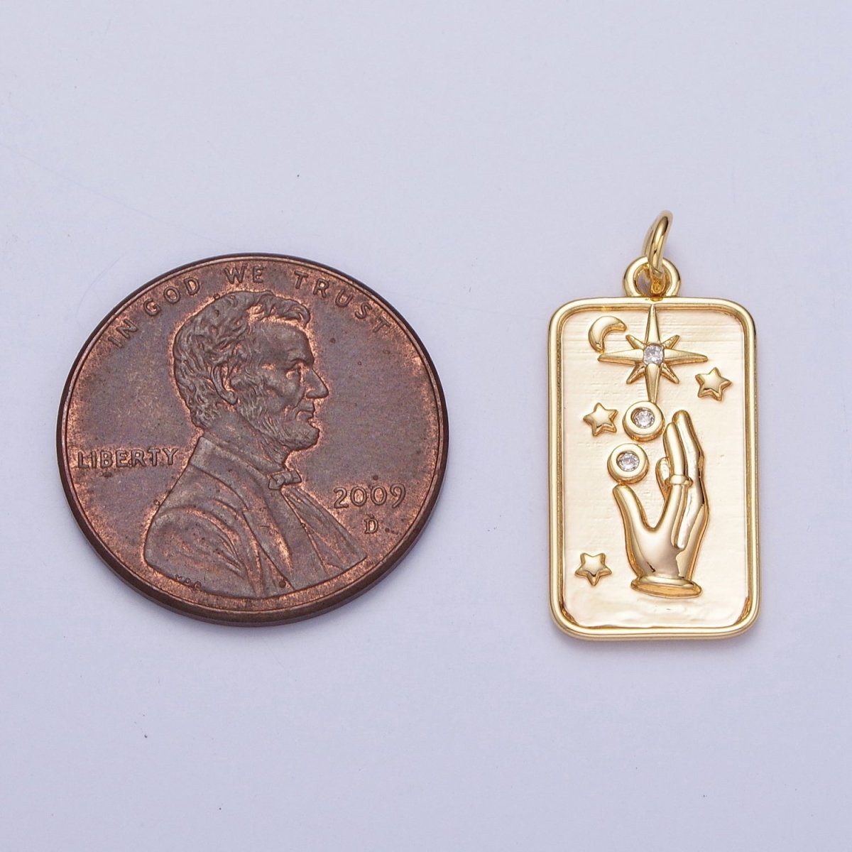 16K Gold Filled Celestial Hands Reach The Stars Tarot CZ Tag Charm | N-553