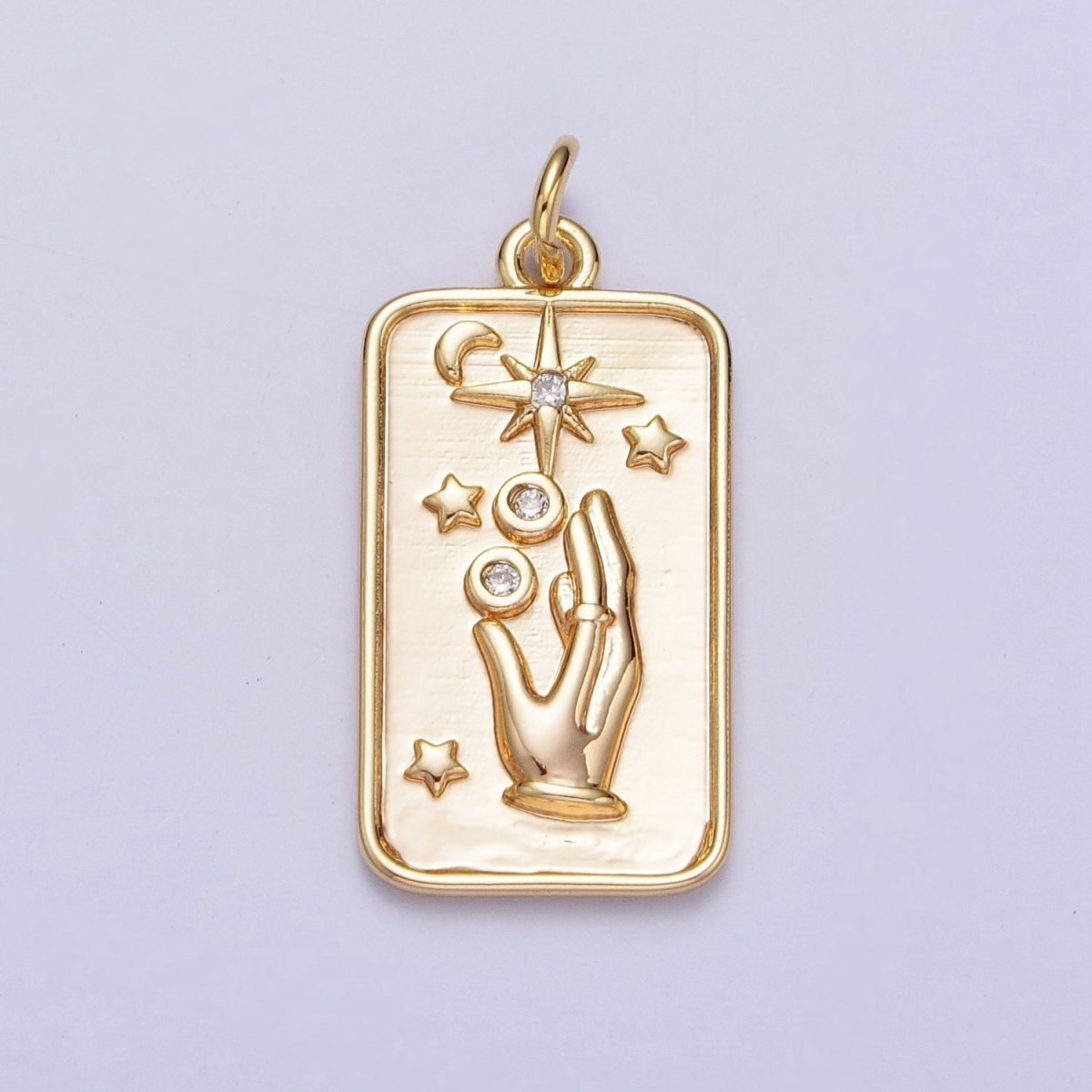 16K Gold Filled Celestial Hands Reach The Stars Tarot CZ Tag Charm | N-553