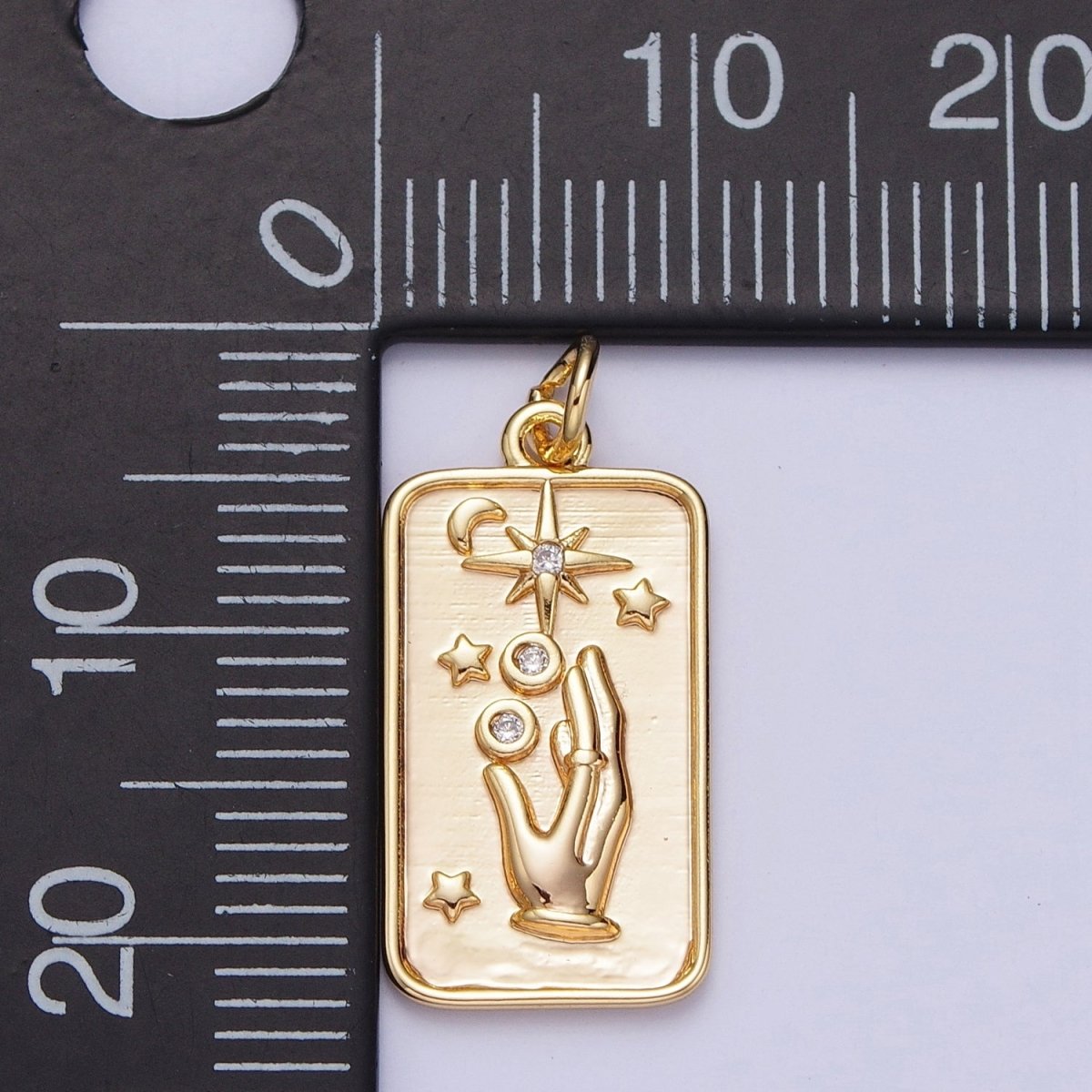 16K Gold Filled Celestial Hands Reach The Stars Tarot CZ Tag Charm | N-553