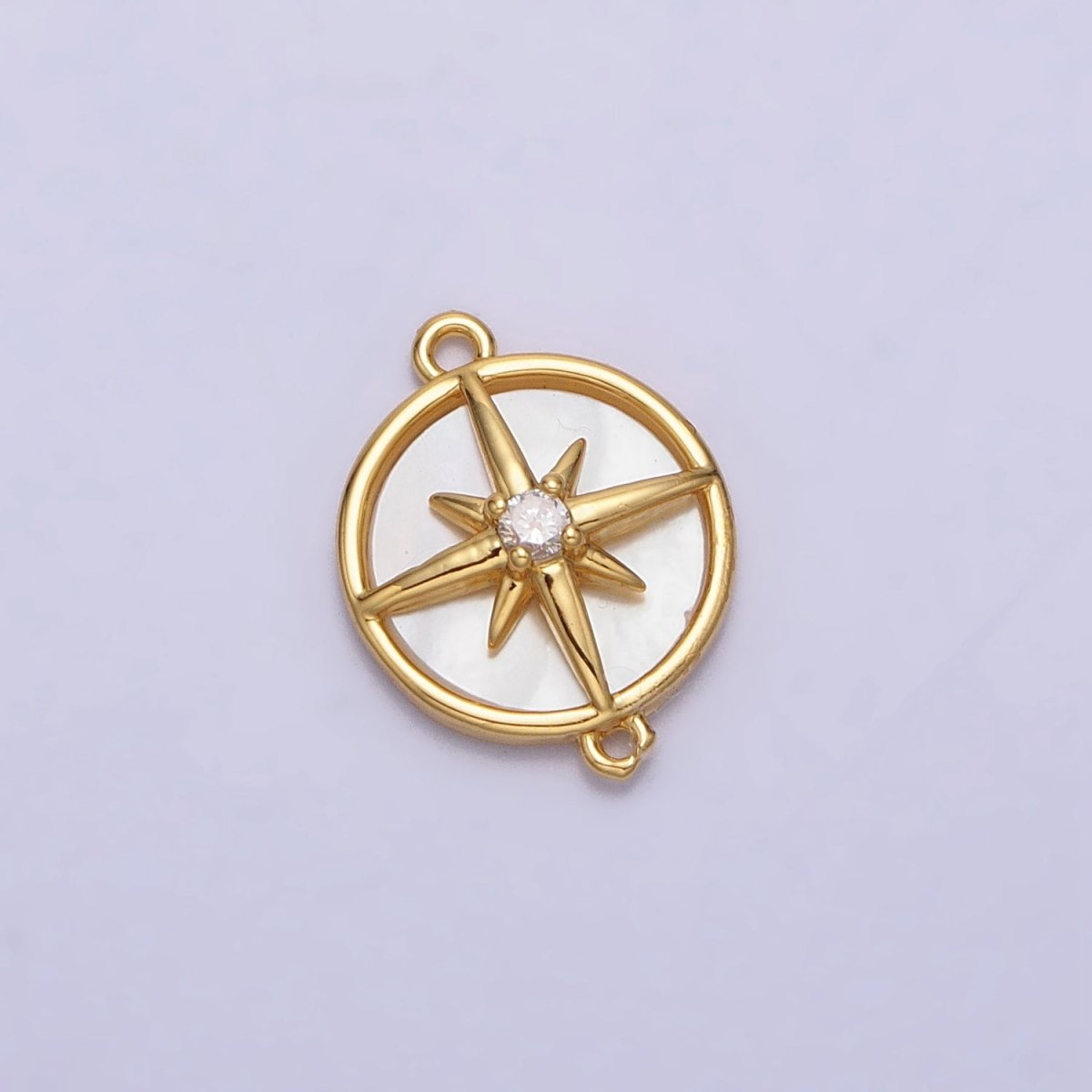 16K Gold Filled Celestial North Star CZ Shell Pearl Round Connector | Y-879