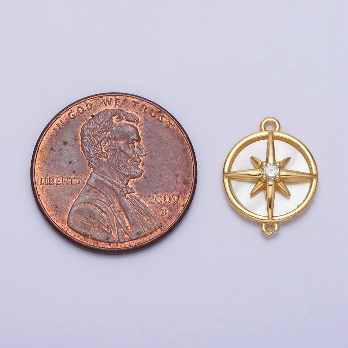 16K Gold Filled Celestial North Star CZ Shell Pearl Round Connector | Y-879