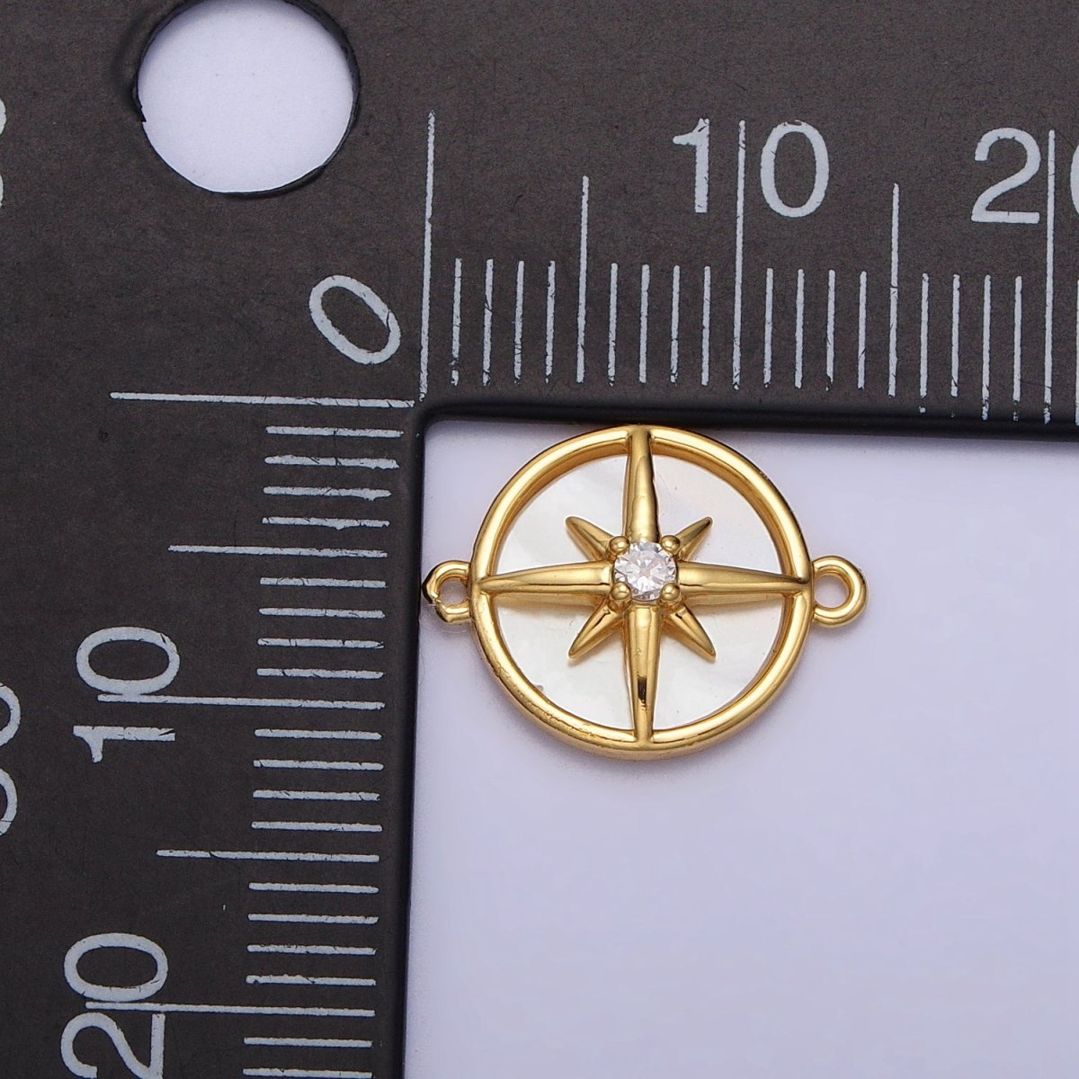 16K Gold Filled Celestial North Star CZ Shell Pearl Round Connector | Y-879