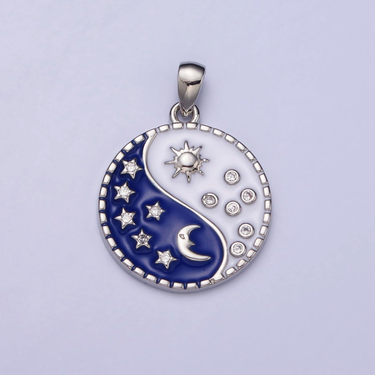 16K Gold Filled Celestial Yin Yang CZ Star White Sun Blue Moon Enamel Pendant in Gold & Silver | AA533 AA534