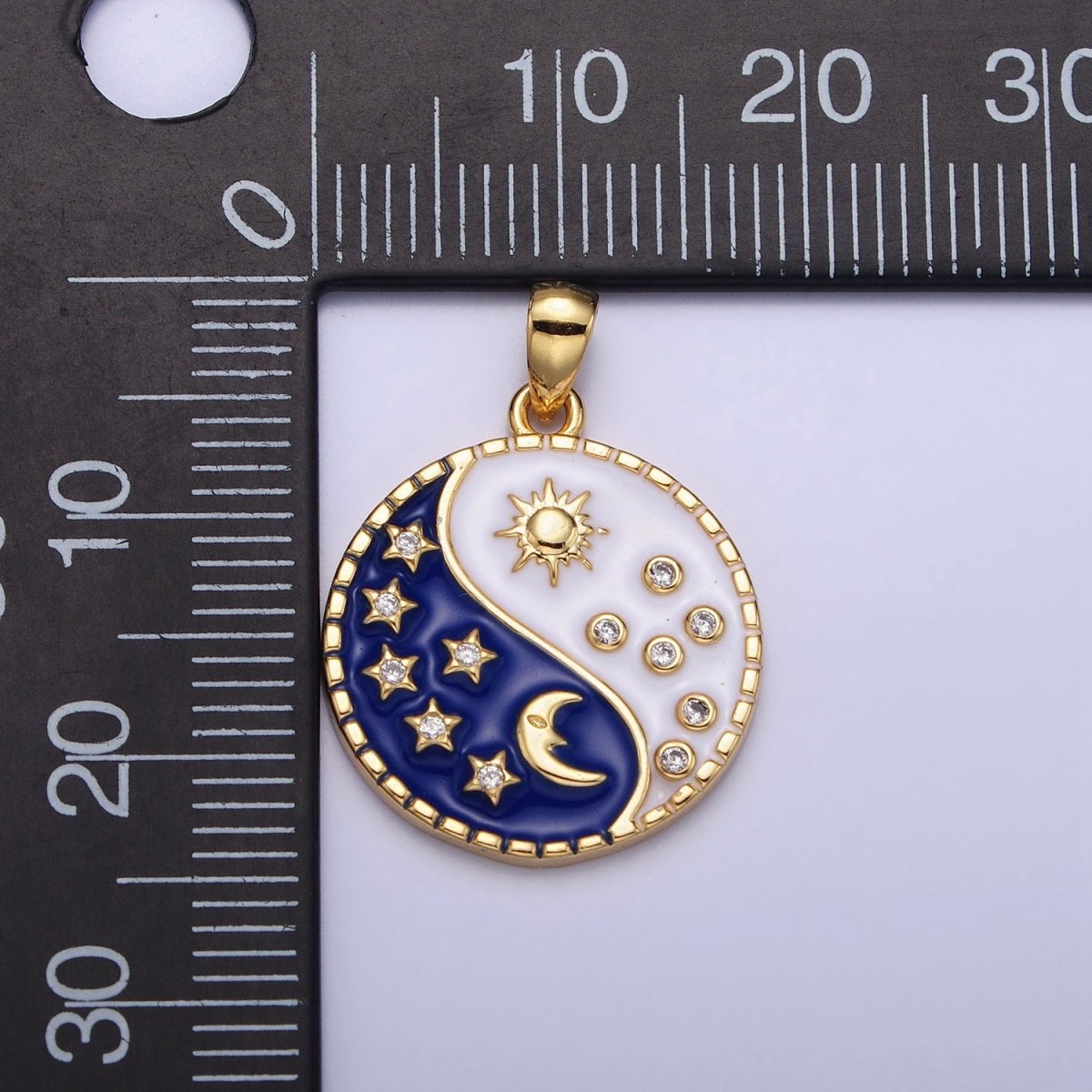 16K Gold Filled Celestial Yin Yang CZ Star White Sun Blue Moon Enamel Pendant in Gold & Silver | AA533 AA534