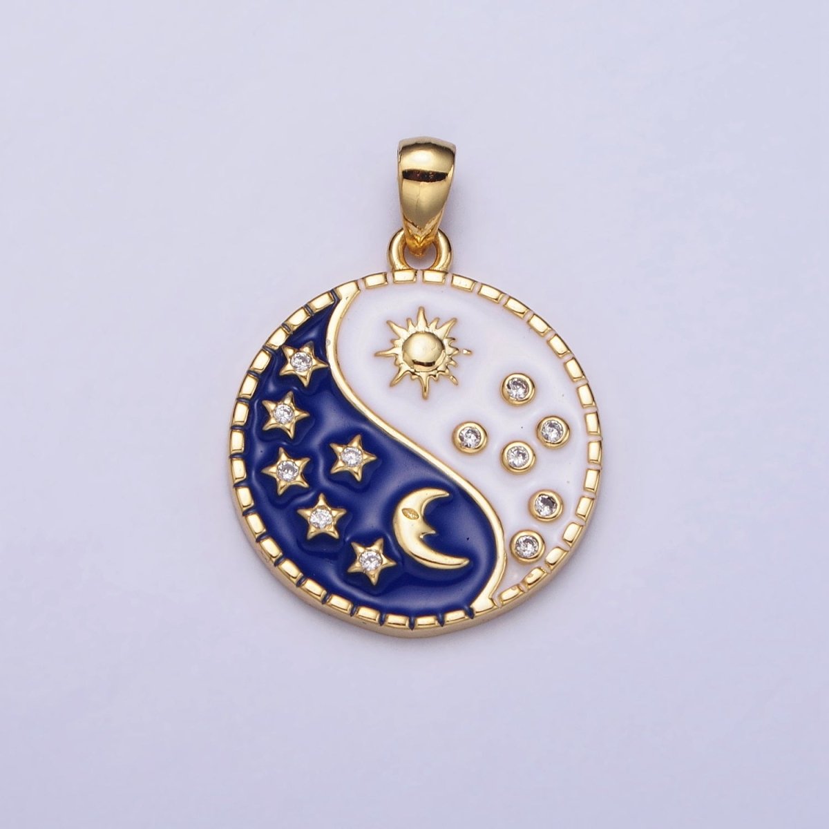 16K Gold Filled Celestial Yin Yang CZ Star White Sun Blue Moon Enamel Pendant in Gold & Silver | AA533 AA534