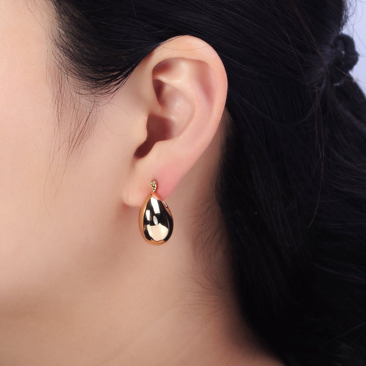 16K Gold Filled Chubby Dome Latch Hoop Earrings in Gold & Silver | AB555 AB556