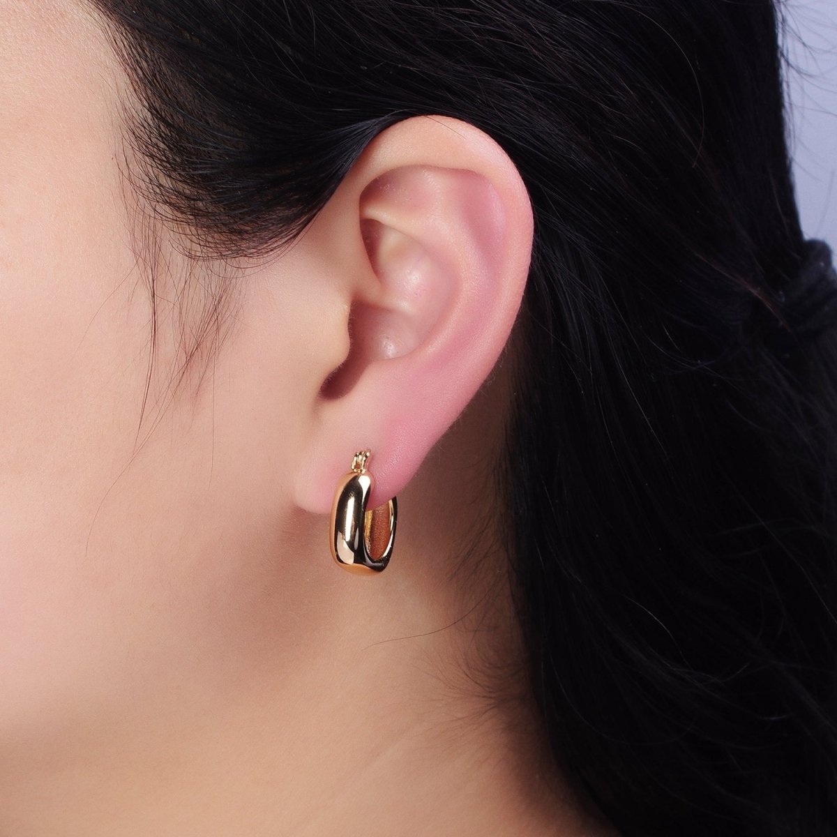 16K Gold Filled Chubby Square French Lock Latch Earrings in Gold & Silver | AD833 AD834