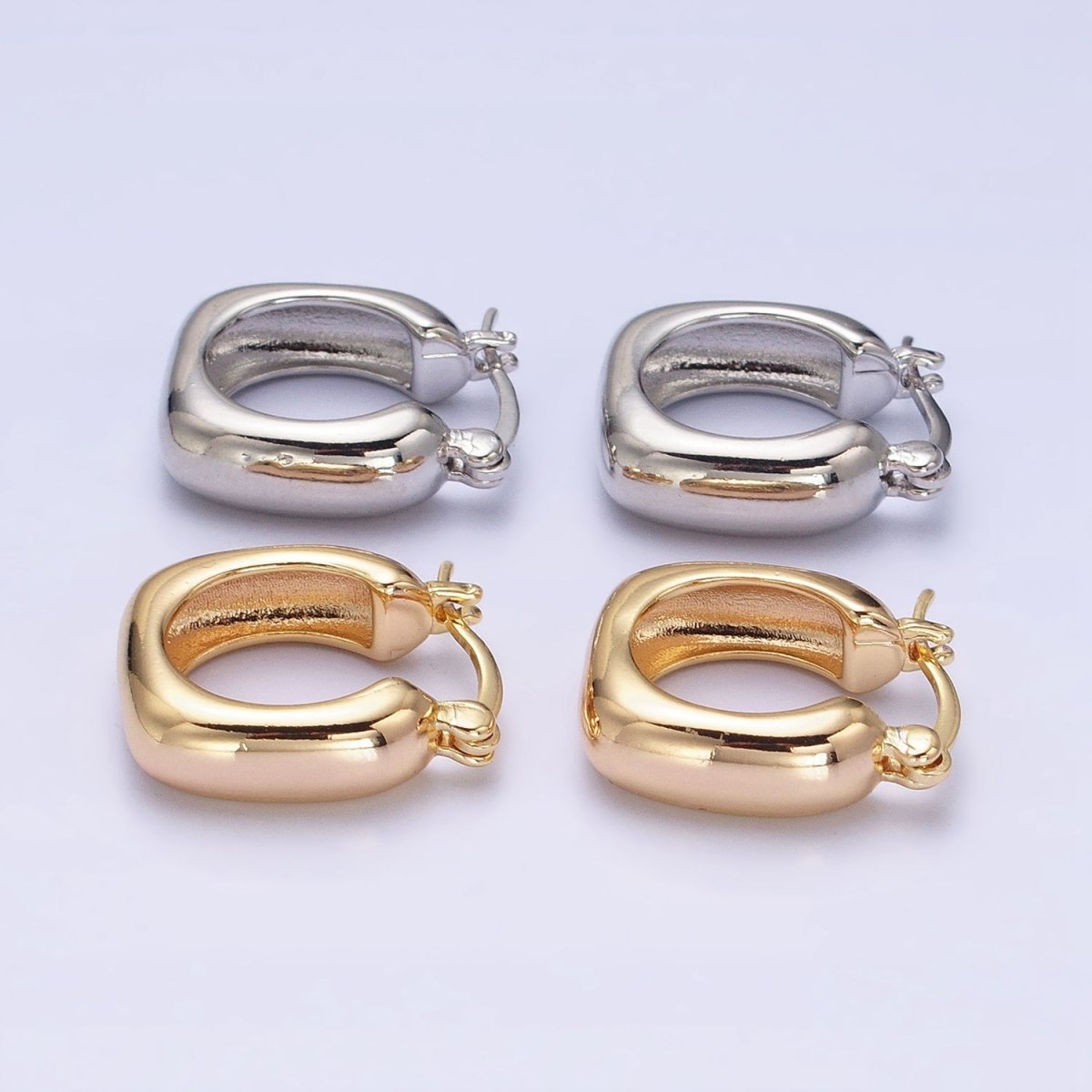 16K Gold Filled Chubby Square French Lock Latch Earrings in Gold & Silver | AD833 AD834