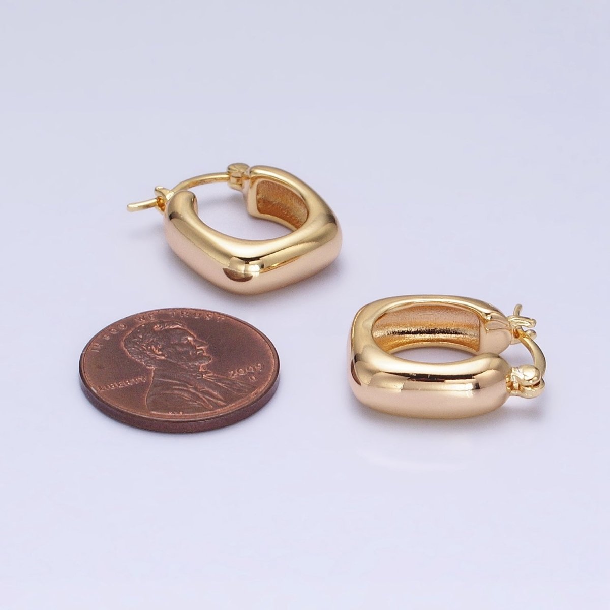 16K Gold Filled Chubby Square French Lock Latch Earrings in Gold & Silver | AD833 AD834