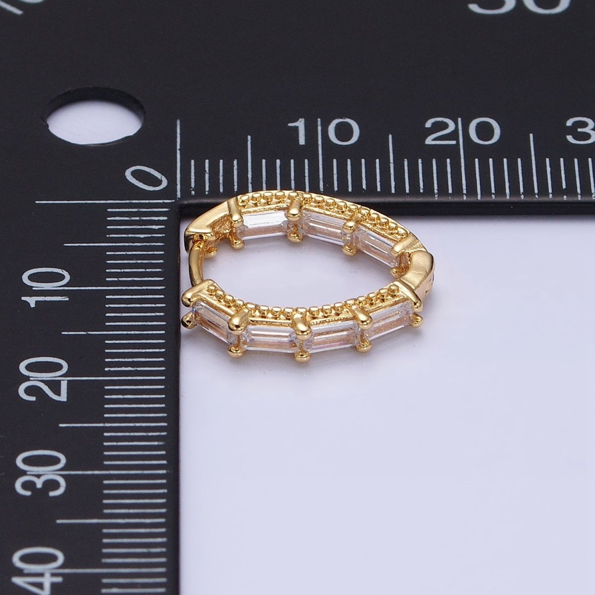 16K Gold Filled Clear Baguette CZ Front-Sided Triangle Hoop Earrings in Gold & Silver | AD909 AD910