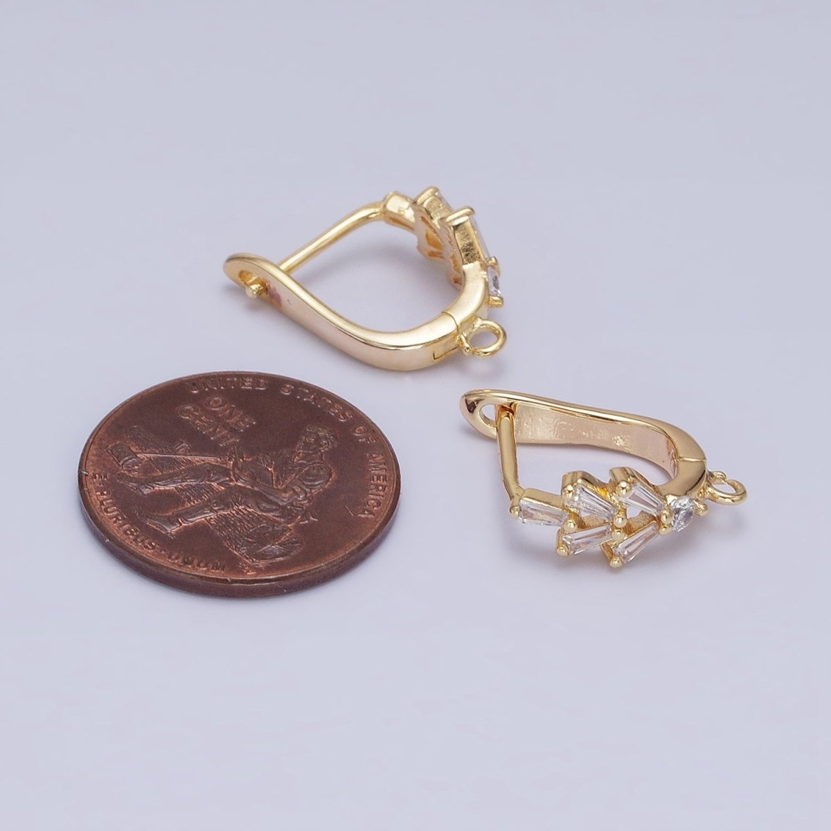 16K Gold Filled Clear Baguette CZ Open Loop English Lock Earrings in Gold & Silver | Z-237 Z-238