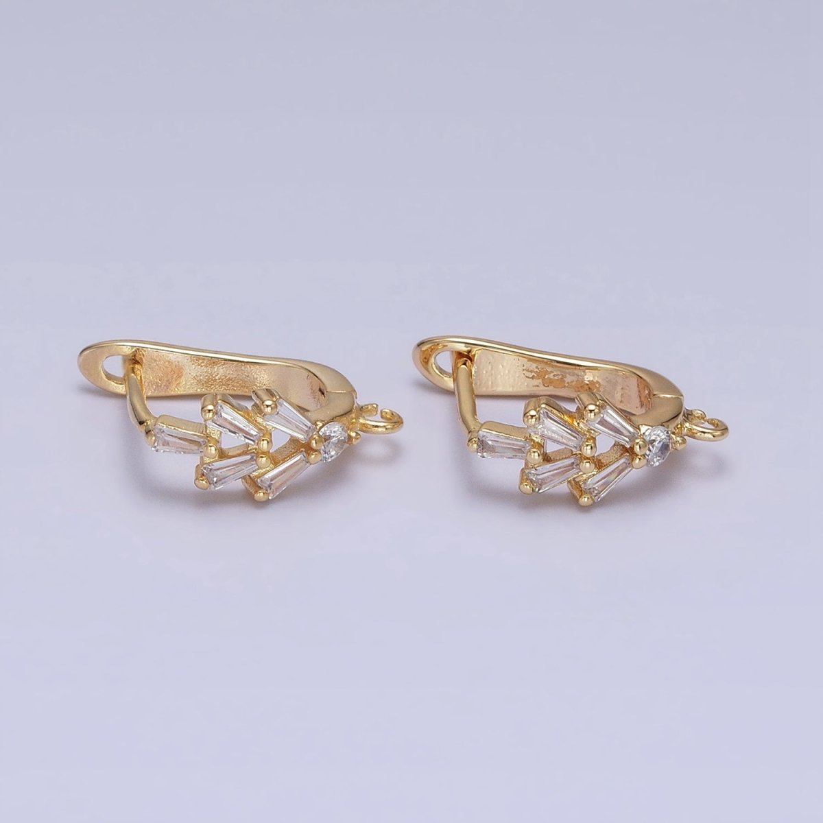 16K Gold Filled Clear Baguette CZ Open Loop English Lock Earrings in Gold & Silver | Z-237 Z-238