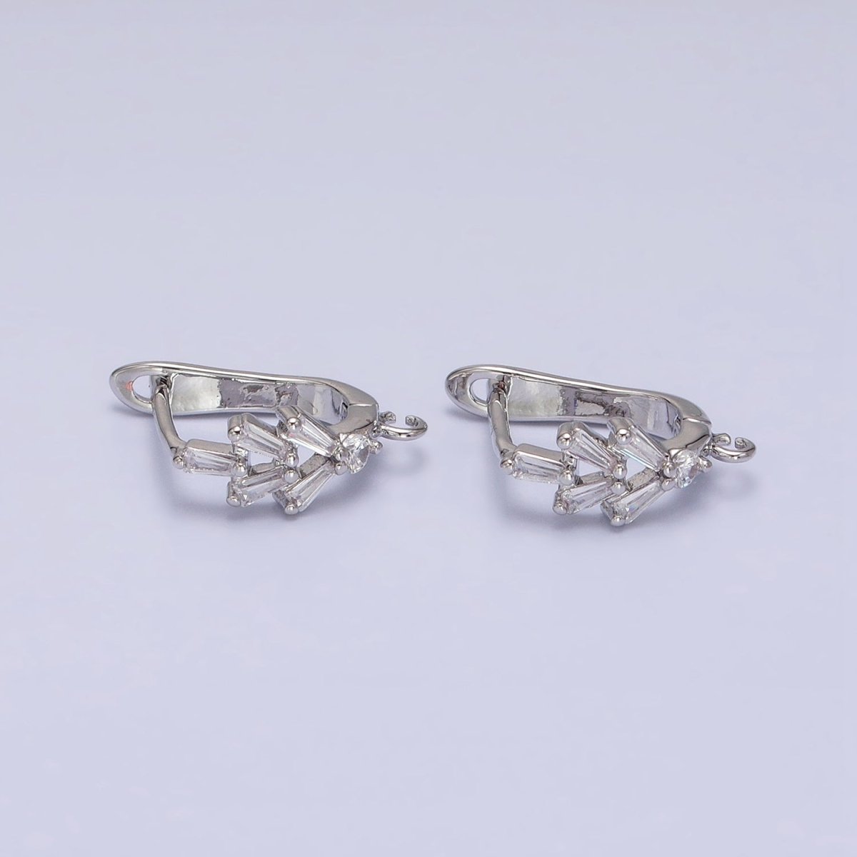 16K Gold Filled Clear Baguette CZ Open Loop English Lock Earrings in Gold & Silver | Z-237 Z-238