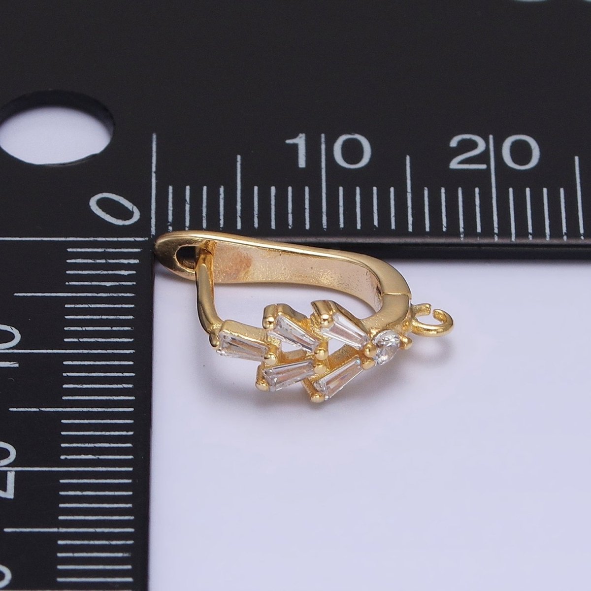 16K Gold Filled Clear Baguette CZ Open Loop English Lock Earrings in Gold & Silver | Z-237 Z-238