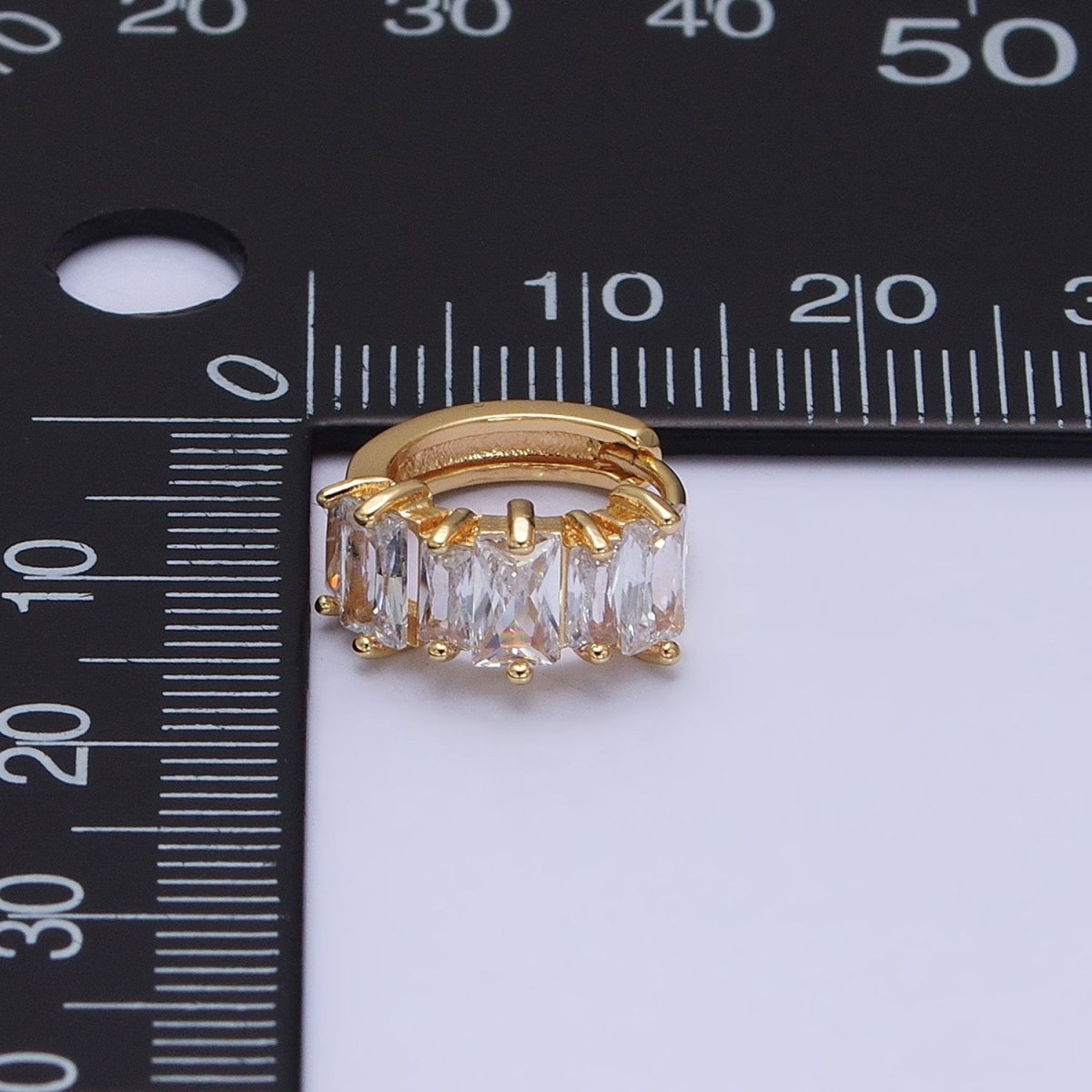 16K Gold Filled Clear Baguette Lined 13mm Huggie Earrings in Gold & Silver | AD845 AD846