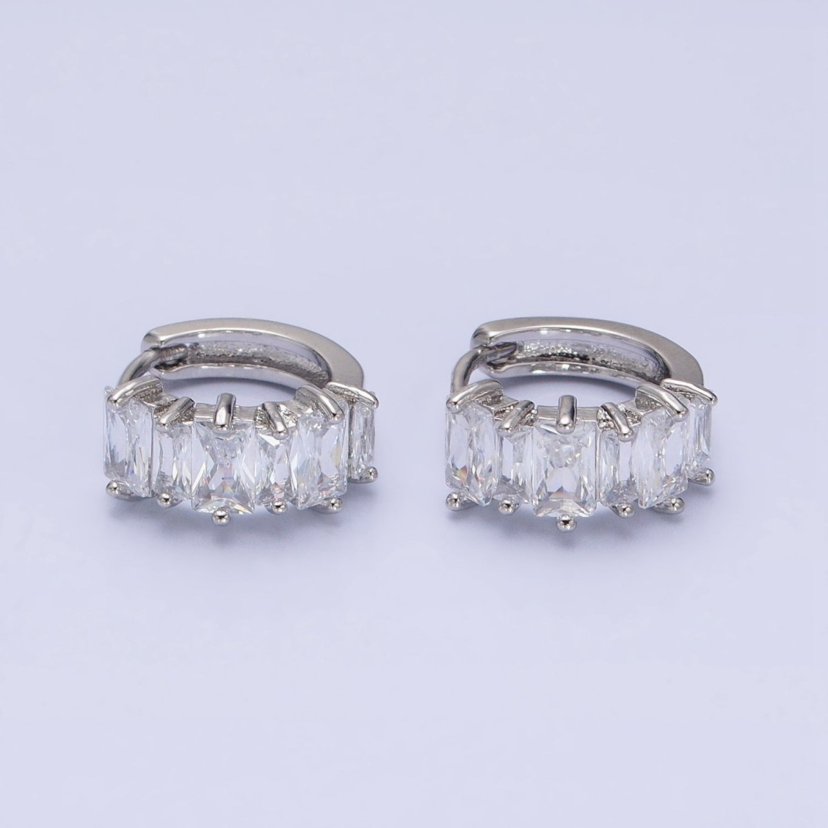 16K Gold Filled Clear Baguette Lined 13mm Huggie Earrings in Gold & Silver | AD845 AD846
