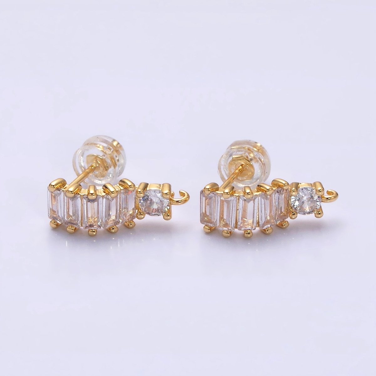 16K Gold Filled Clear Baguette Lined Curved C-Shaped with Open Link Earrings Supply in Gold & Silver | Z-411 Z-412