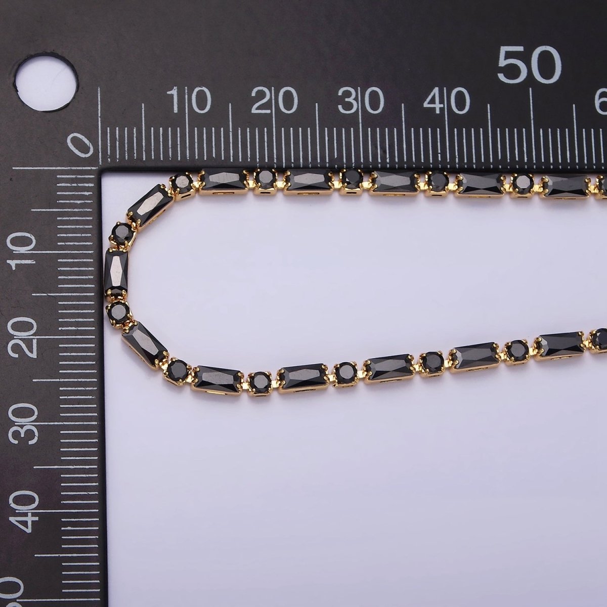 16K Gold Filled Clear, Black, Checkered 2.5mm Baguette Round CZ 17 Inch Tennis Chain Necklace | WA-1778 - WA-1840 Clearance Pricing