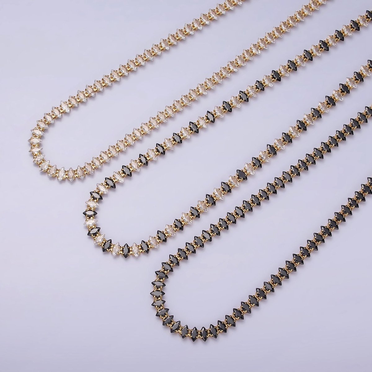 16K Gold Filled Clear, Black, Checkered 5mm Marquise CZ 17 Inch Tennis Chain Necklace | WA-1767 - WA-1769 Clearance Pricing