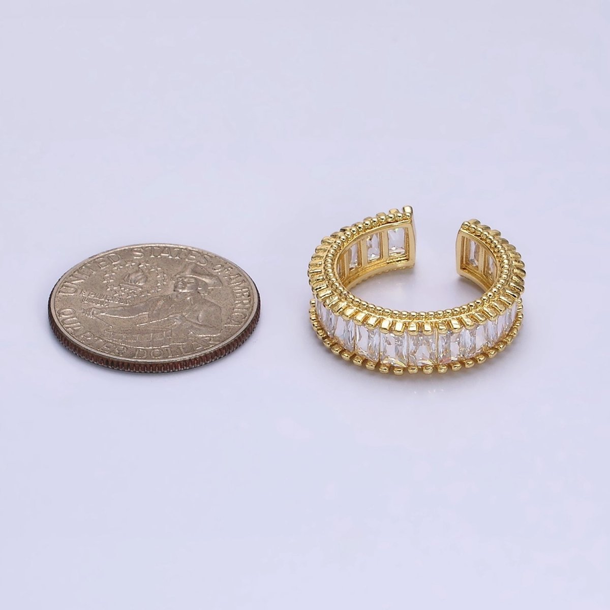 16K Gold Filled Clear CZ Baguette Lined Band Ring | O-008