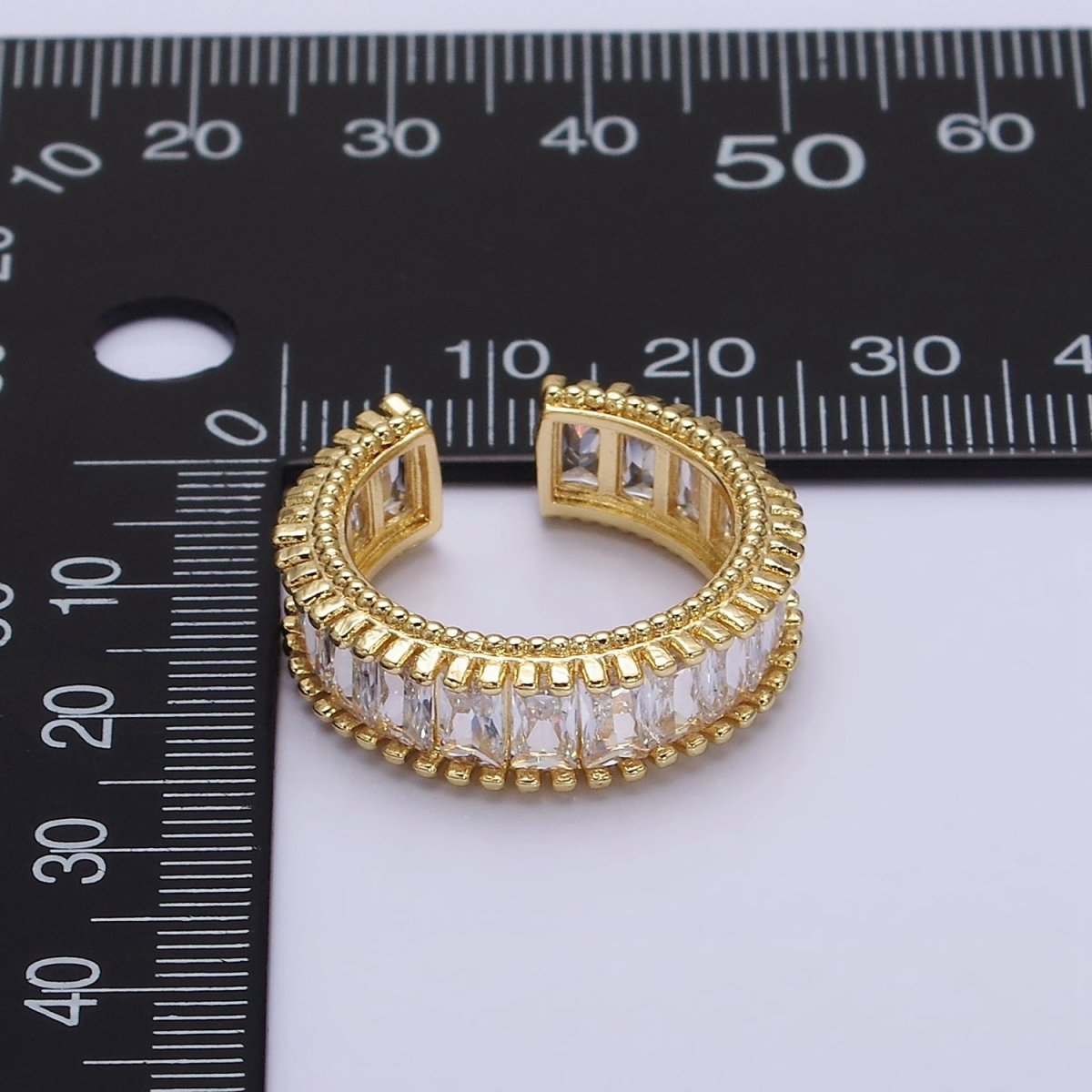 16K Gold Filled Clear CZ Baguette Lined Band Ring | O-008