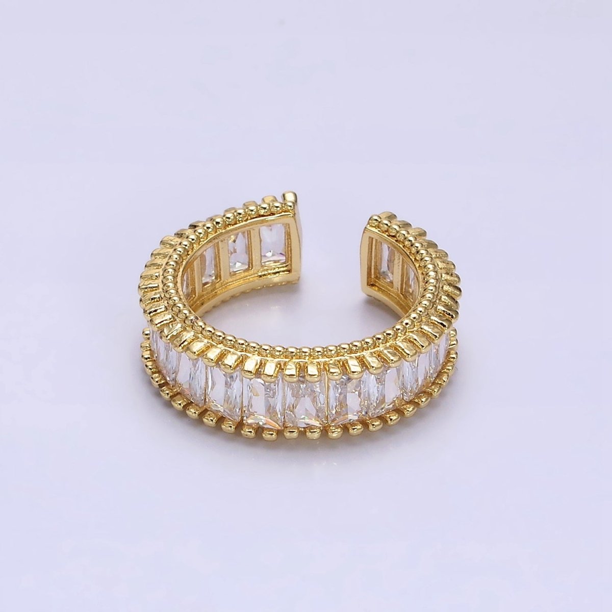16K Gold Filled Clear CZ Baguette Lined Band Ring | O-008
