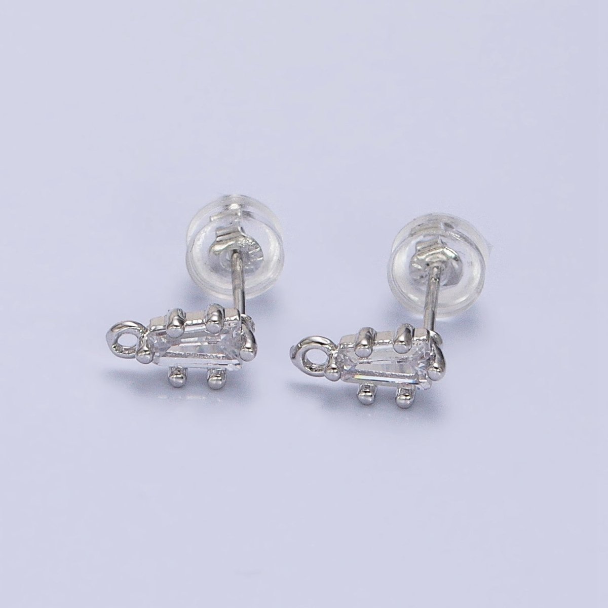 16K Gold Filled Clear CZ Baguette Triangle Open Loop Stud Earrings Supply in Gold & Silver | Z-373 Z-374