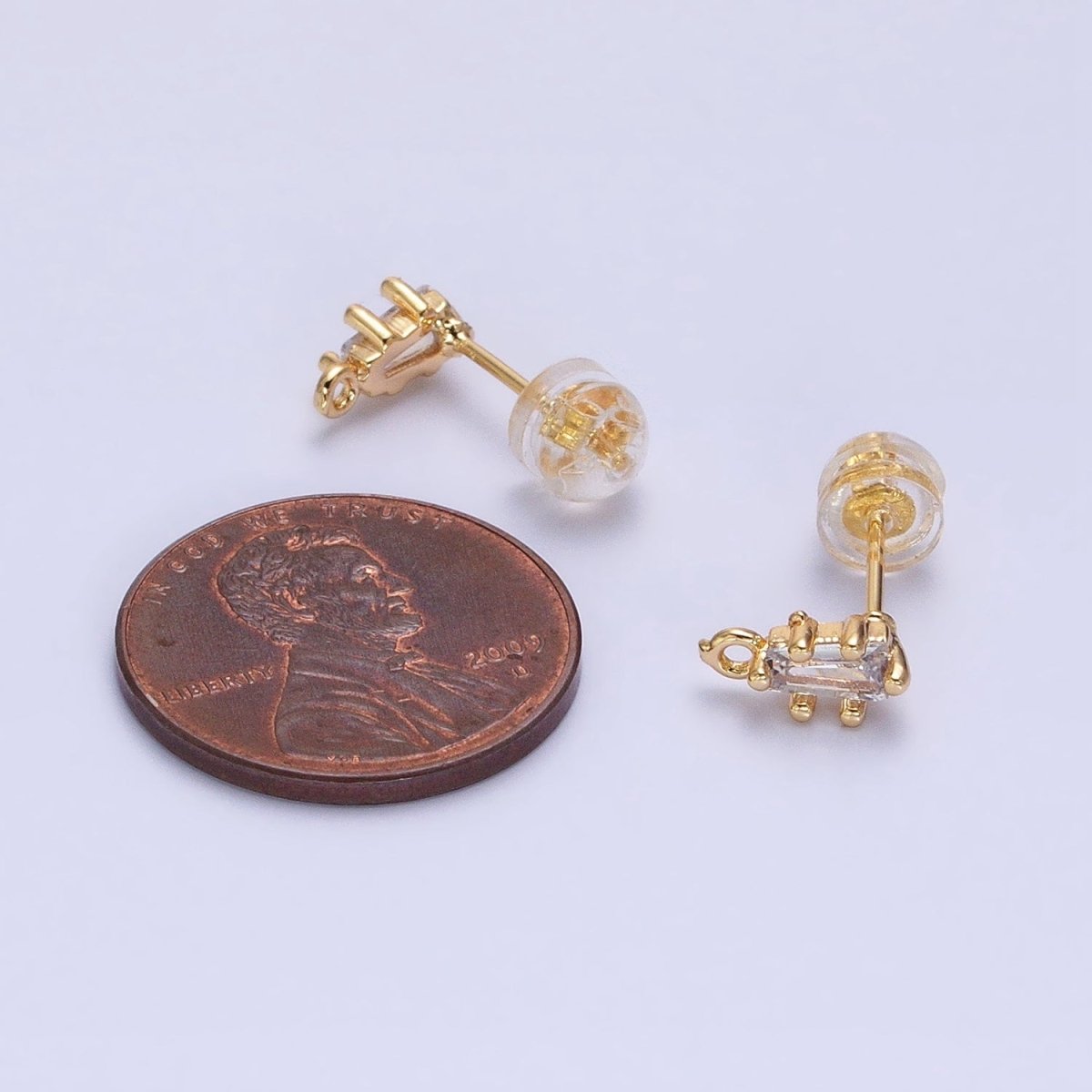 16K Gold Filled Clear CZ Baguette Triangle Open Loop Stud Earrings Supply in Gold & Silver | Z-373 Z-374