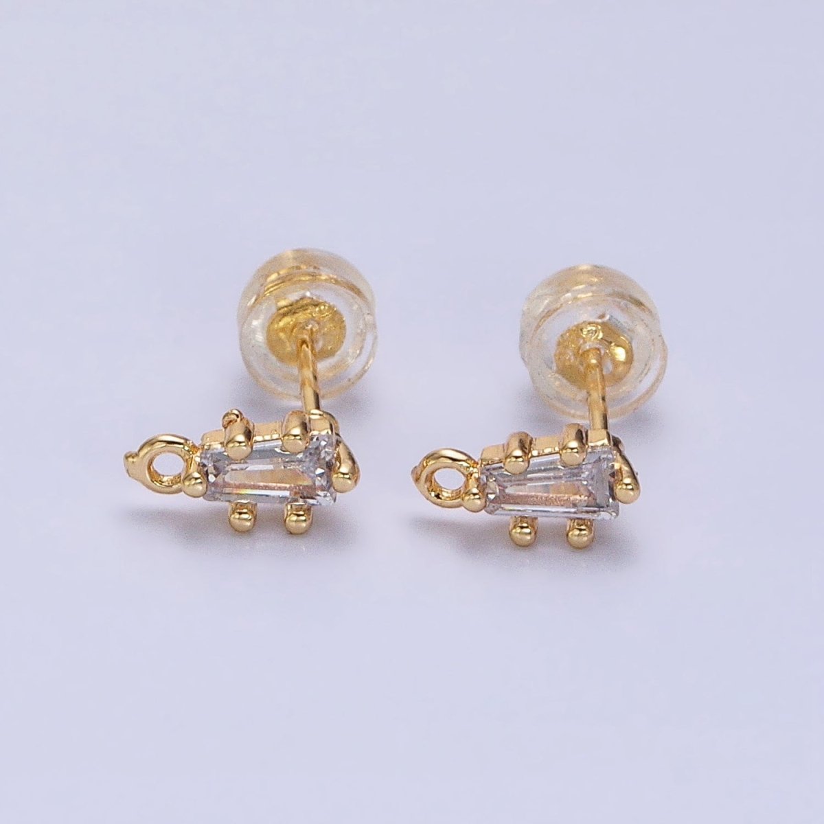 16K Gold Filled Clear CZ Baguette Triangle Open Loop Stud Earrings Supply in Gold & Silver | Z-373 Z-374