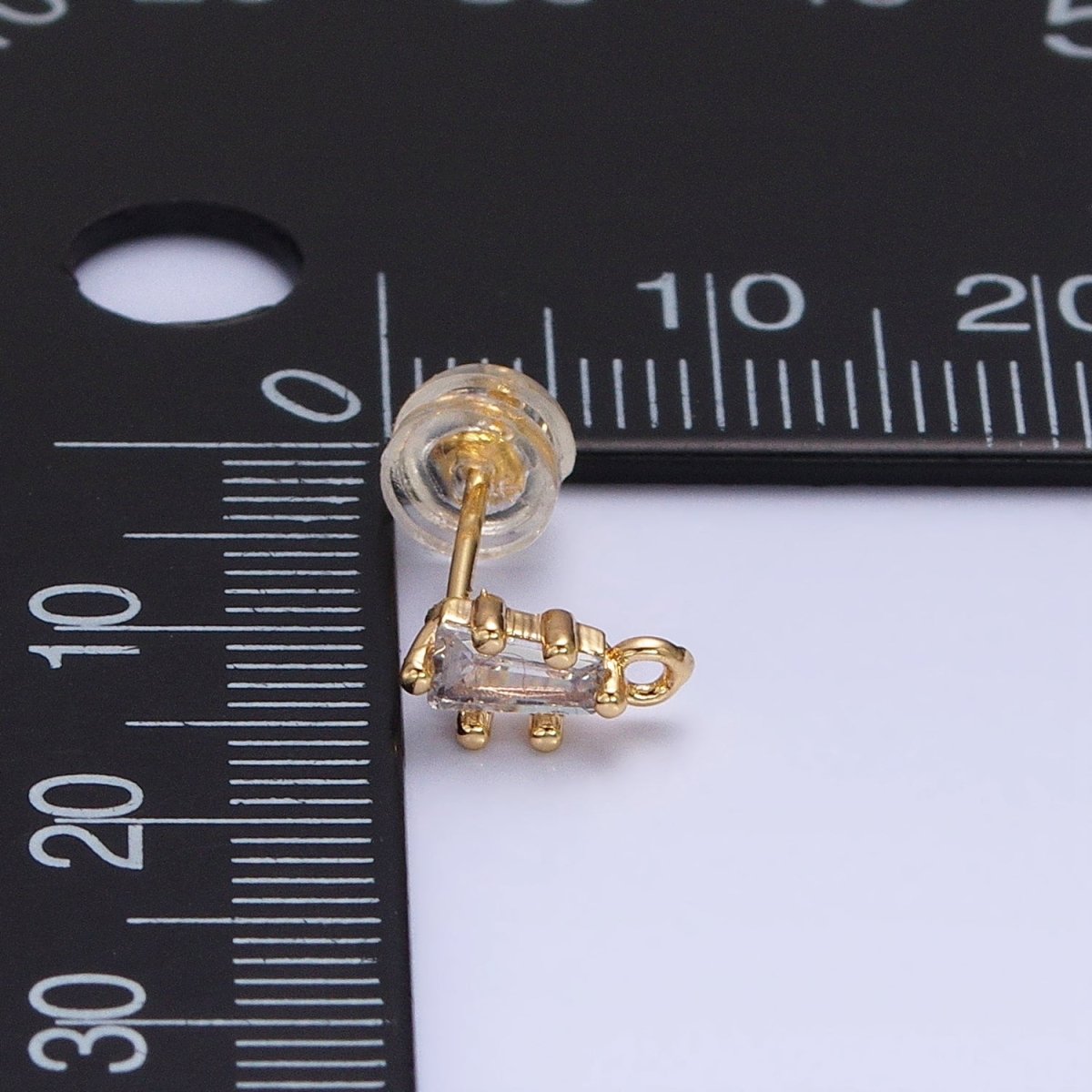 16K Gold Filled Clear CZ Baguette Triangle Open Loop Stud Earrings Supply in Gold & Silver | Z-373 Z-374