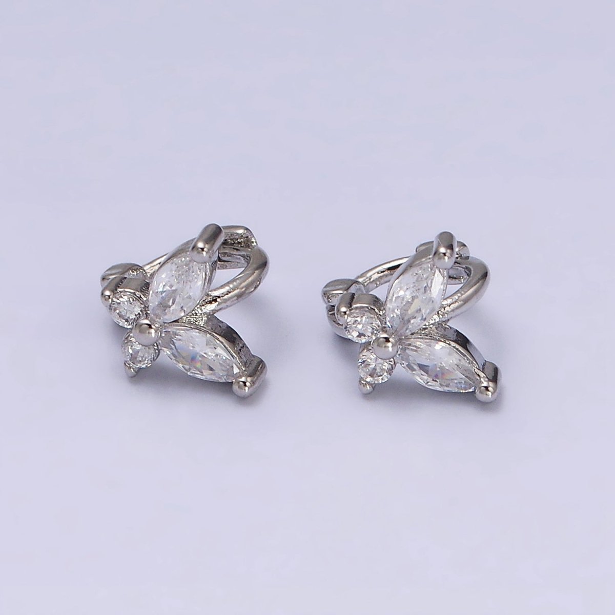 16K Gold Filled Clear CZ Butterfly Mariposa 7mm Cartilage Mini Huggie Earrings | AD1245 AD1246