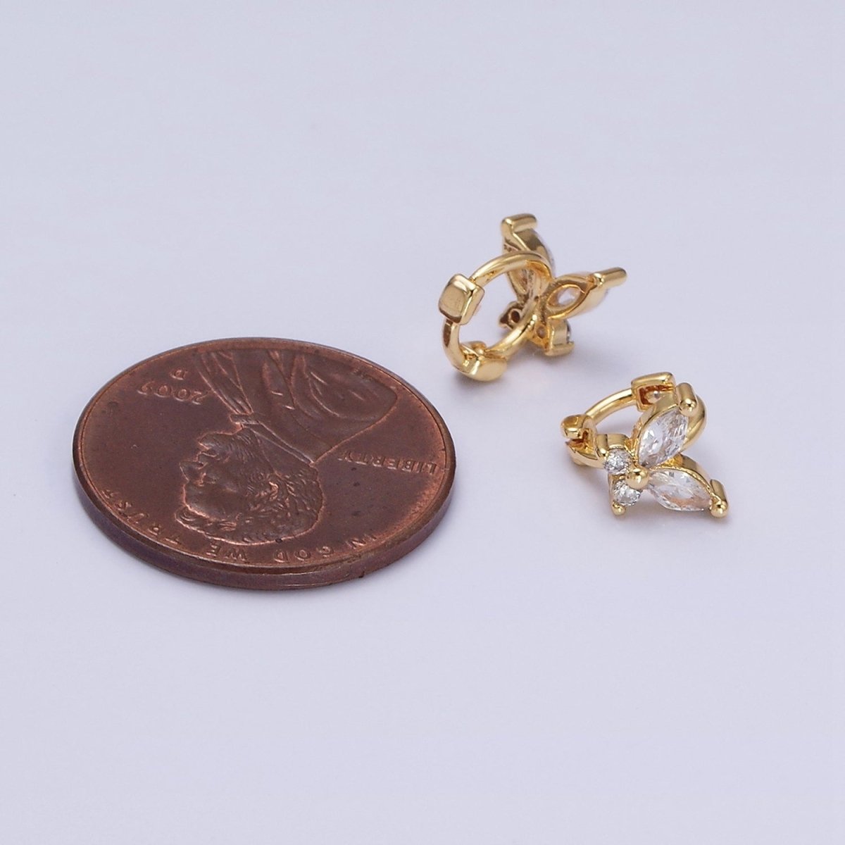 16K Gold Filled Clear CZ Butterfly Mariposa 7mm Cartilage Mini Huggie Earrings | AD1245 AD1246