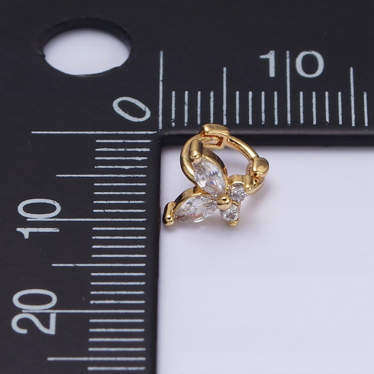 16K Gold Filled Clear CZ Butterfly Mariposa 7mm Cartilage Mini Huggie Earrings | AD1245 AD1246
