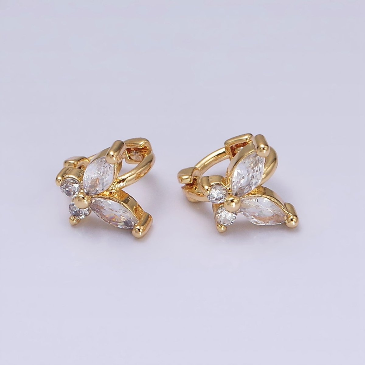 16K Gold Filled Clear CZ Butterfly Mariposa 7mm Cartilage Mini Huggie Earrings | AD1245 AD1246