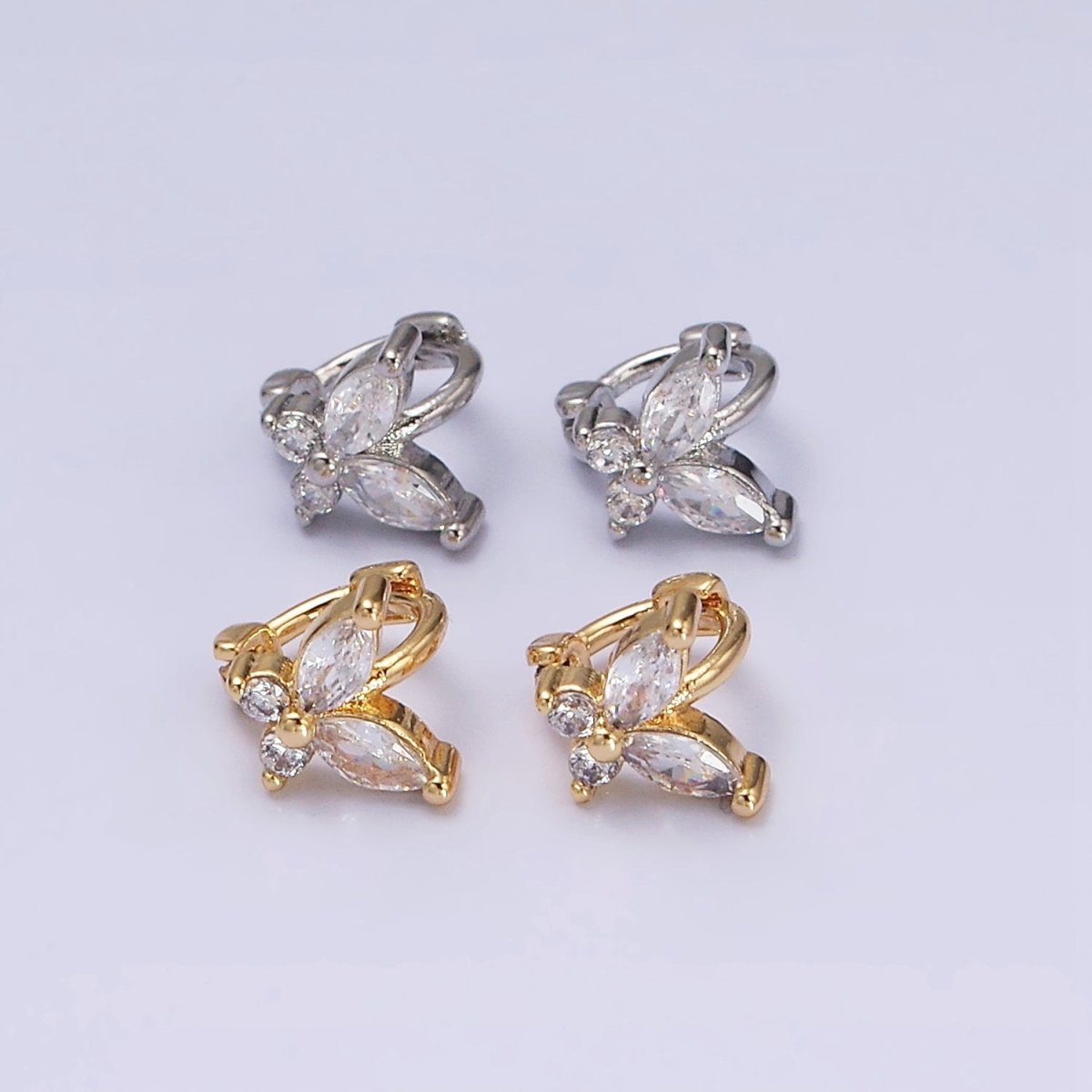 16K Gold Filled Clear CZ Butterfly Mariposa 7mm Cartilage Mini Huggie Earrings | AD1245 AD1246
