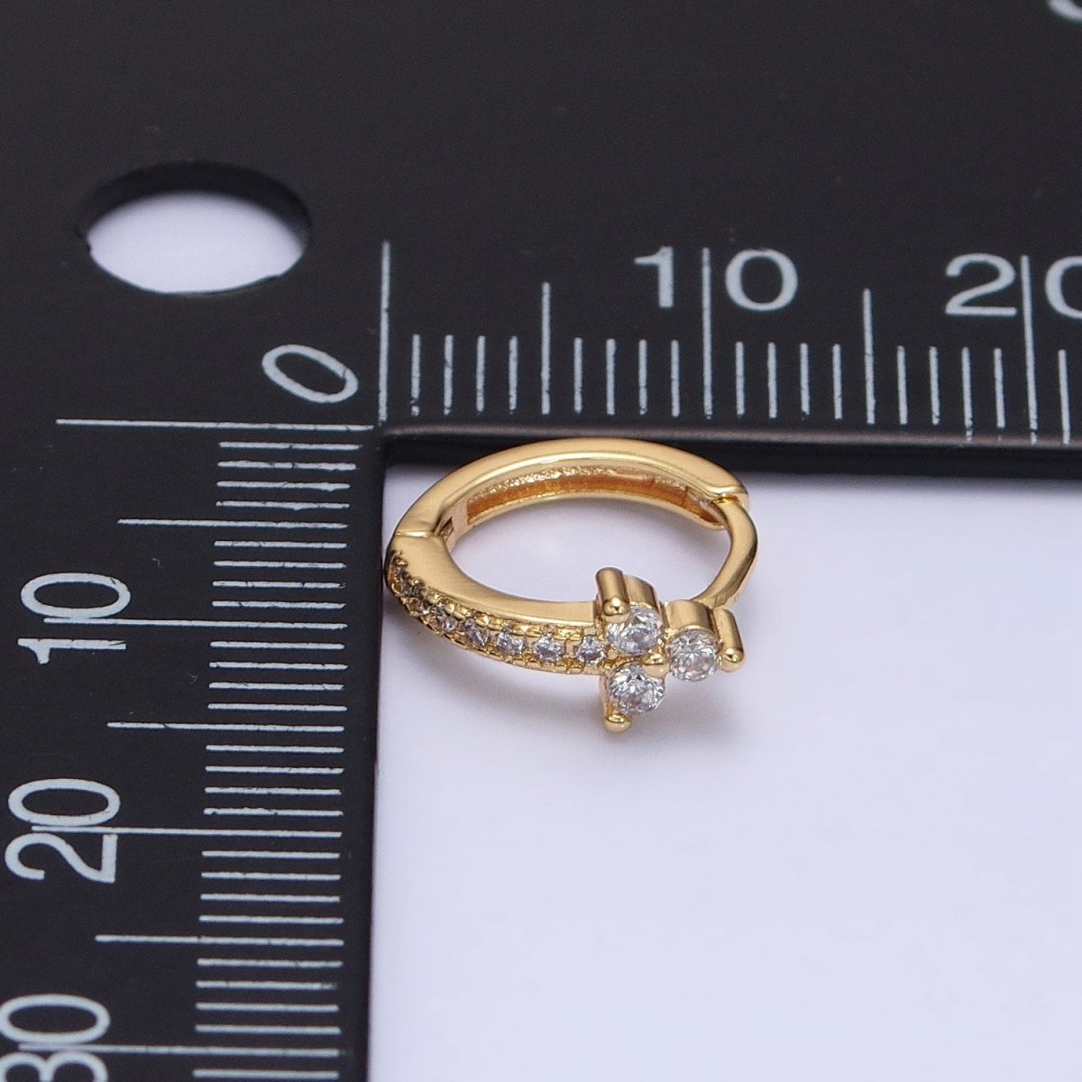 16K Gold Filled Clear CZ Lined Arrow Triple Flower 11mm Cartilage Huggie Earrings in Gold & Silver | AB1493 AB1494