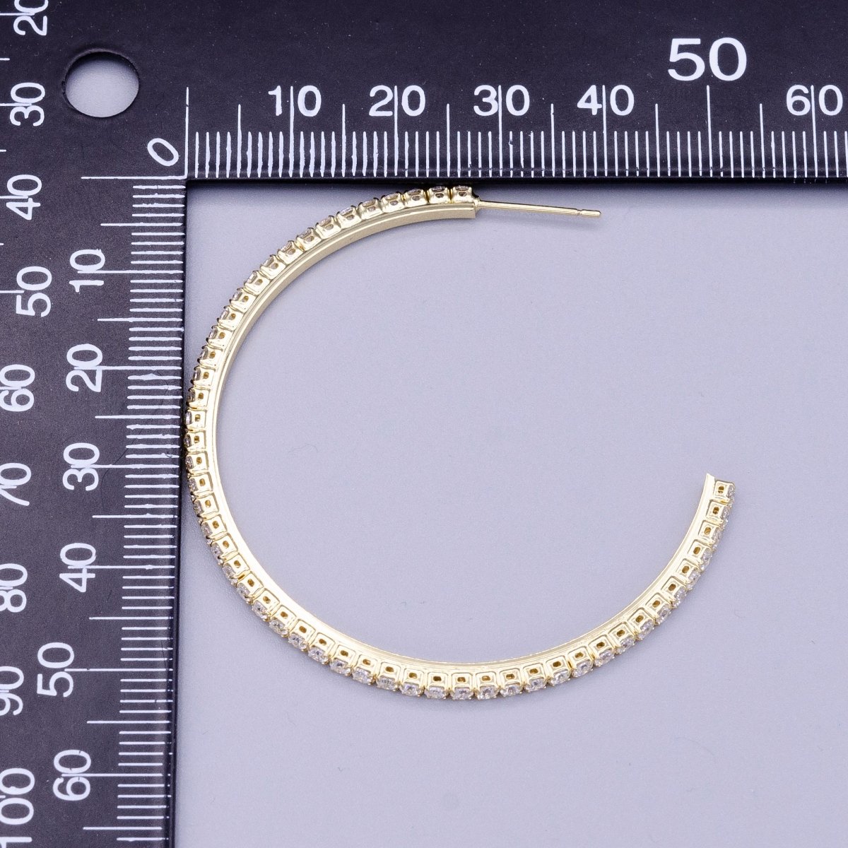 16K Gold Filled 50mm Clear CZ Micro Paved C-Shaped Hoop Earrings in Gold & Silver | AE039 AE040